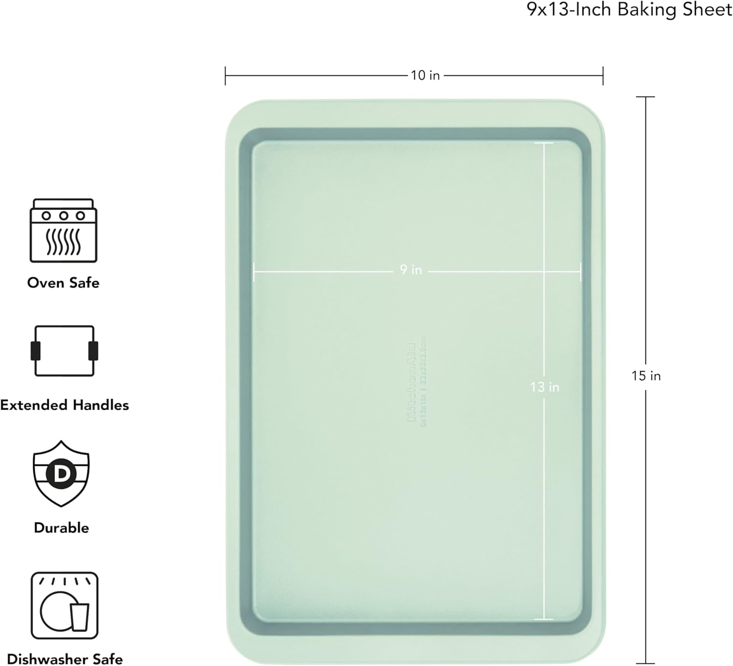 KitchenAid 9x13-Inch Nonstick Aluminized Steel Baking Sheet – Durable Baking Pan for Cookies, Cakes & Roasting, Pistachio