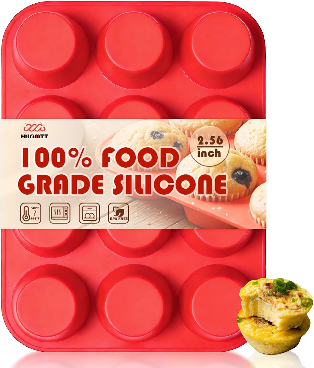 Silicone Muffin Pan 12 Cup Regular Size – BPA-Free Nonstick Cupcake, Egg Bite & Brownie Baking Mold, Oven Safe