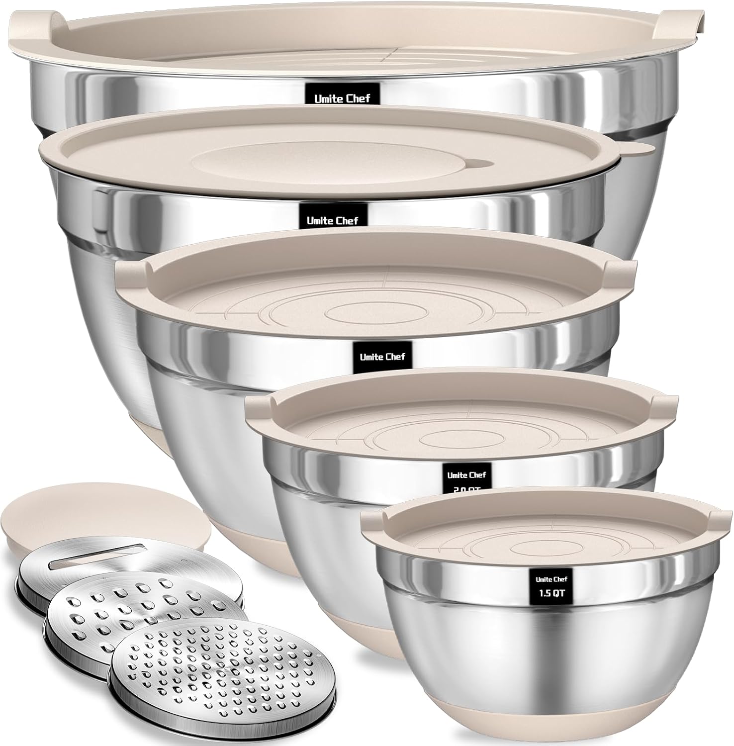 Stainless Steel Mixing Bowls with Non-Slip Bottoms and Airtight Lids