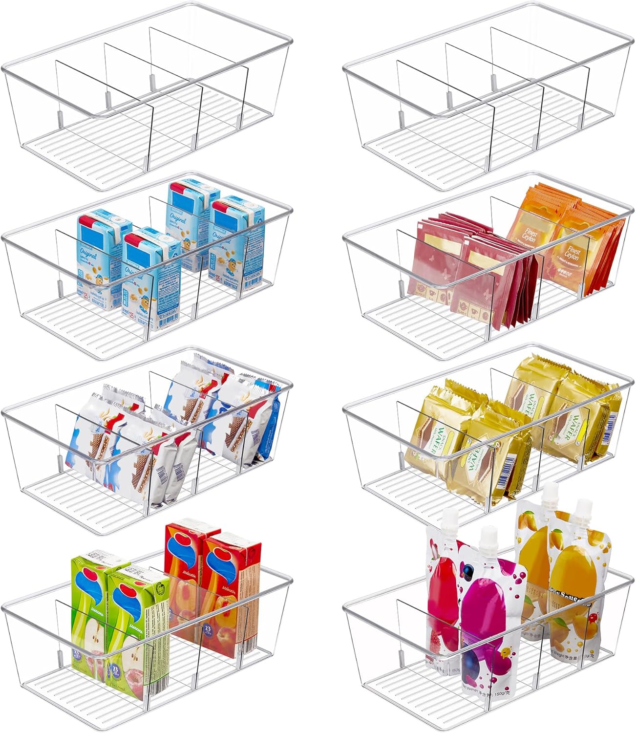 Vtopmart 8 Pack Food Storage Organizer Bins – Clear Pantry & Kitchen Organizer with Removable Dividers